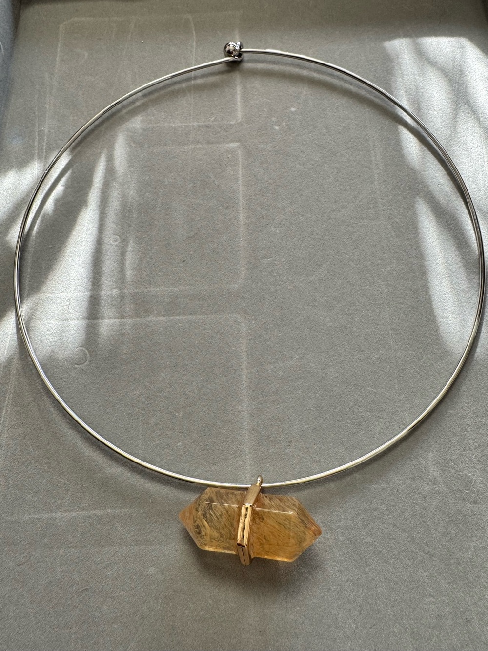 Gold Citrine Pendant Silver Collar Necklace - Women's Jewelry